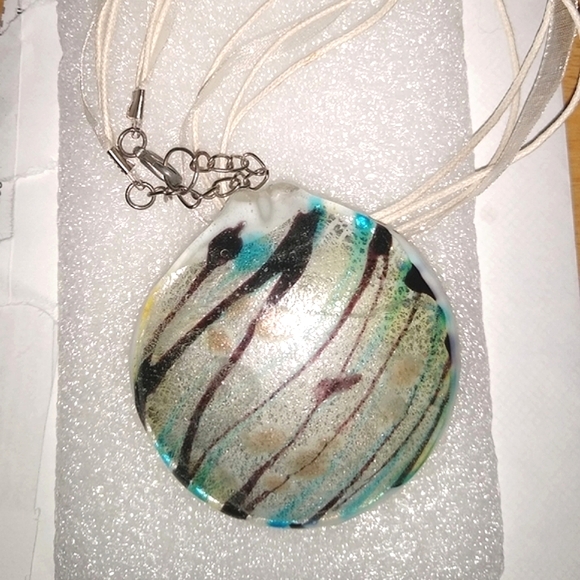Murano Glass Black & Turquoise Pendant - Picture 3 of 9